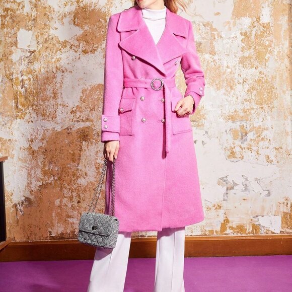 . Jackets & Blazers - PINK PREPPY WOMENS BELTED WOOL-BLEND COAT